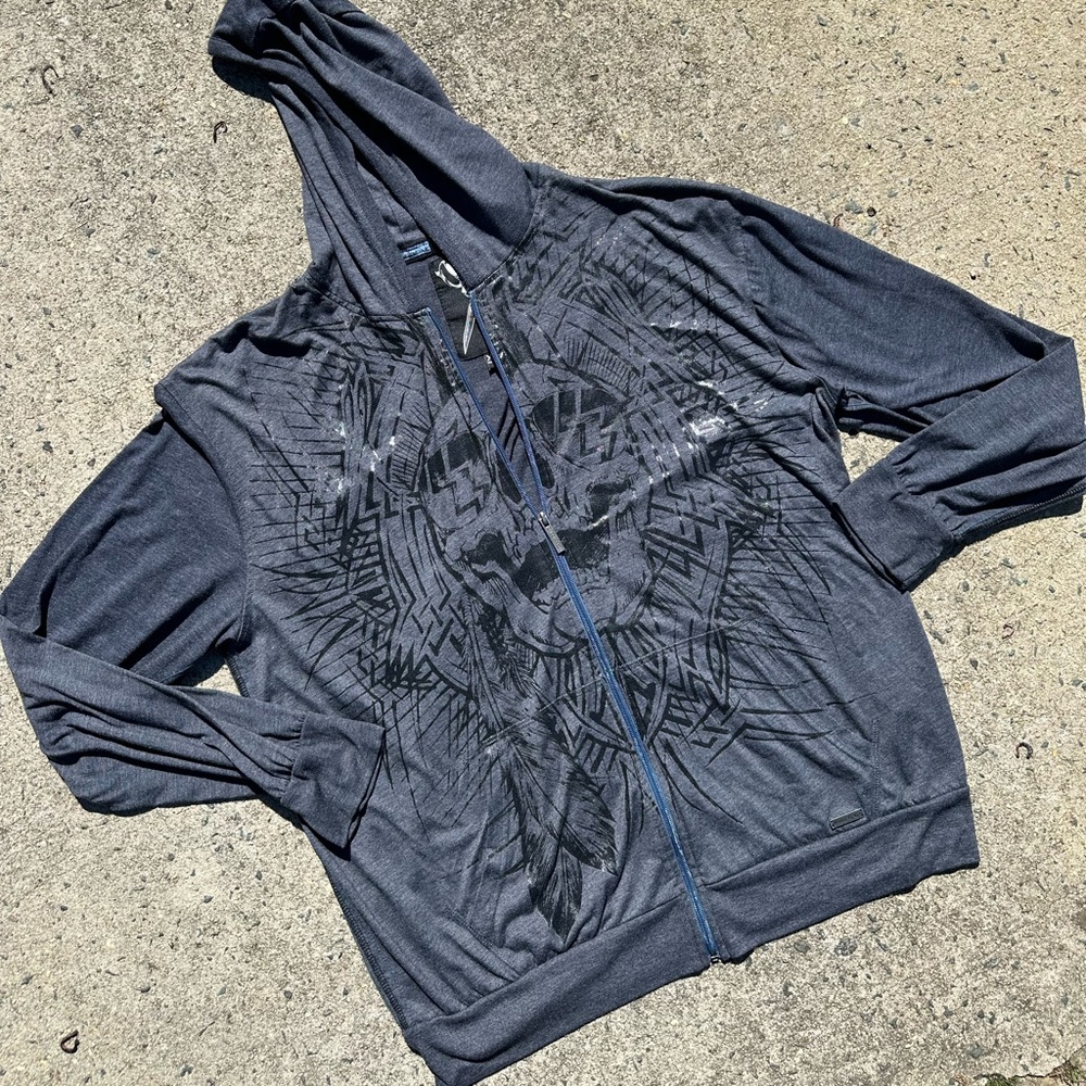 Men's Marc Ecko Cut & Sew Full Zip Hoodie, Size XXL, skull y2k goth grunge cyber